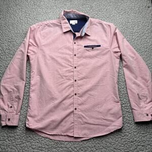 Craft + Flow Button Up Shirt Mens XL Pink Long Sleeve Coordinating Trim Pocket